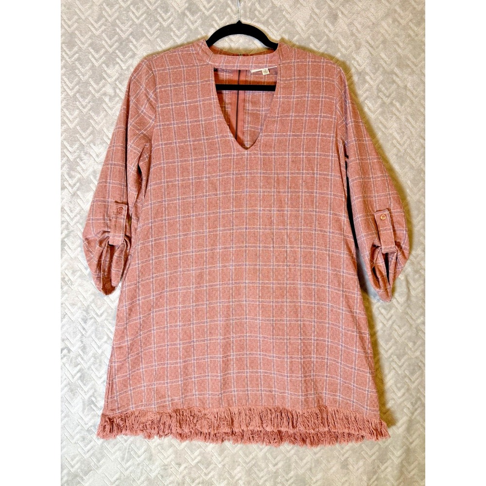 I Joah Vintage 1990 Y2K Style Grunge Plaid V-Neck 3/4 Roll Sleeves Size Small